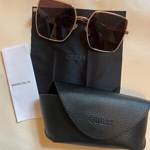 Guess Square Metal Frame Sunglasses with Gradient Brown Lenses